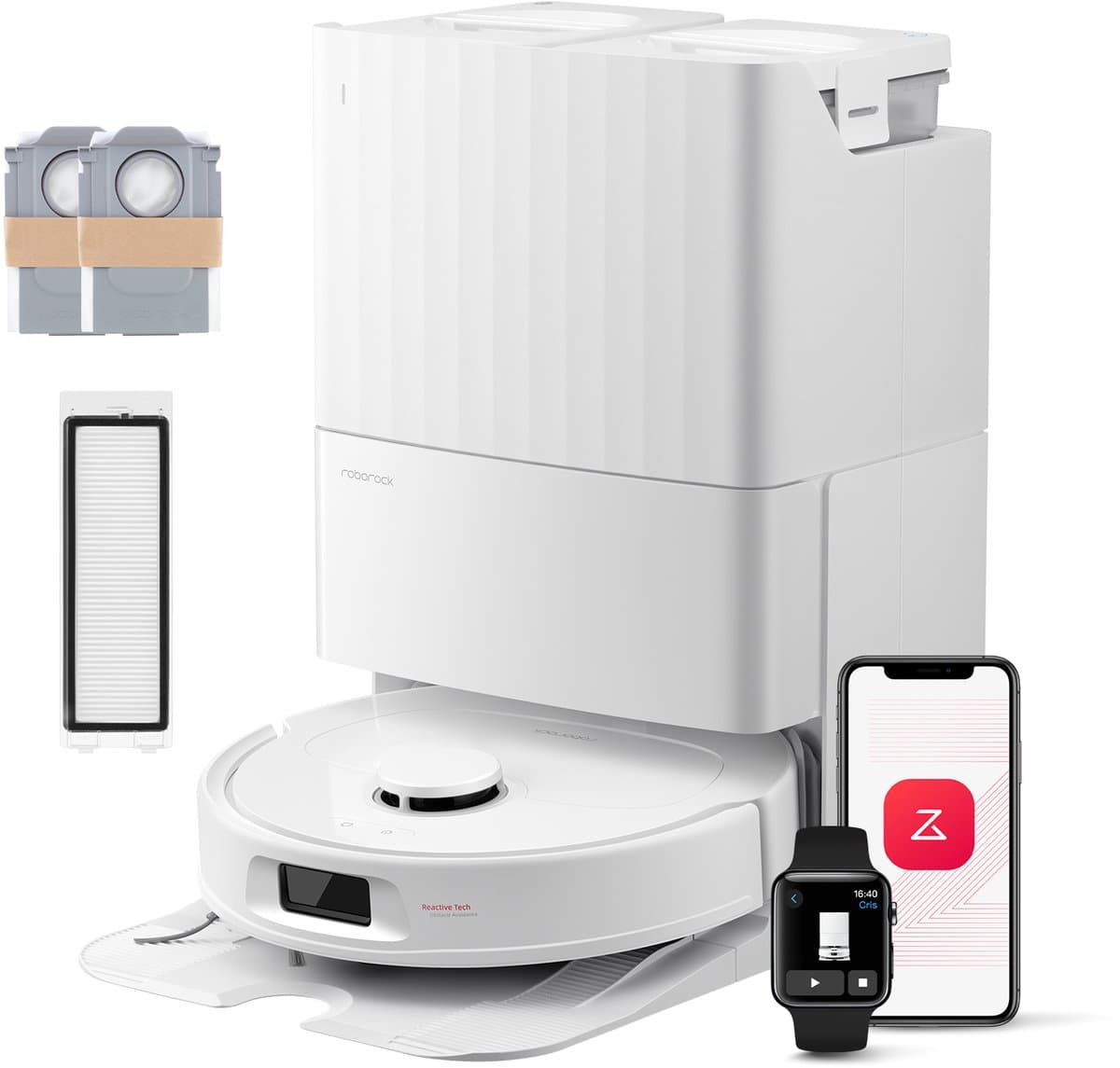 Roborock QV 35S Set-Robotstofzuiger–10000 Pa zuigkracht–Dubbele anti-klitborstels–Slimme obstakelvermijding–Dubbele opklapbare–Draaiende dweilen–Automatisch dweilen–Zelfdrogend–twee stofzuigerzakken en één filter-Wit–Qrevo plus Upgrade — afbeelding 1