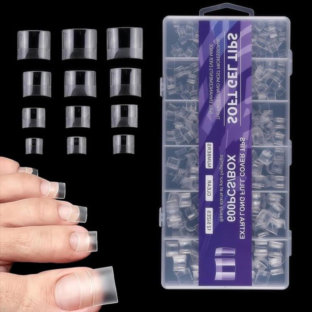 Zachte gel nagelstickers voor vierkante teenagels in een set met 12 maten, ideaal voor eenvoudig aanbrengen van een french manicure op teennagels — afbeelding 1