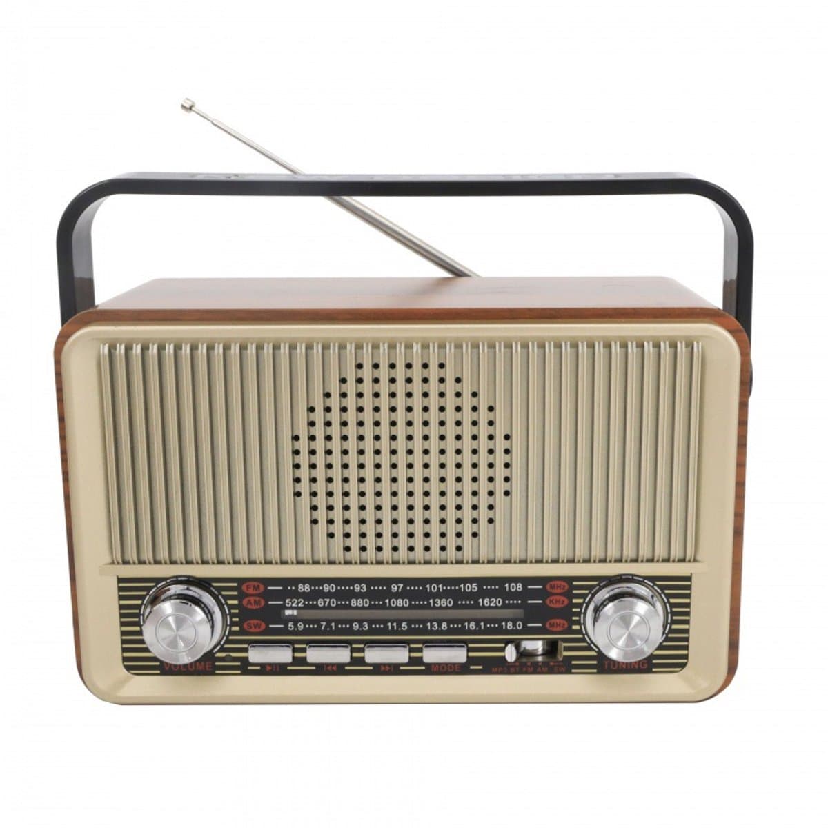 Vintage Draagbare Radio - Retro AM/FM/SW Radio met Bluetooth - 1800 mAh Oplaadbare Batterij - Draagbare Werksite en Camping Radio met USB, TF en AUX - Grote Knoppen voor Senioren - Goud — afbeelding 1