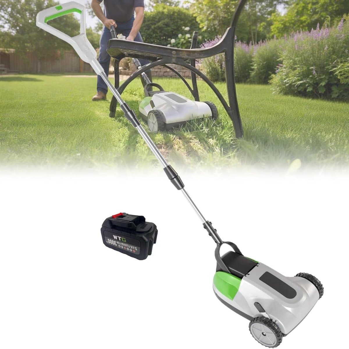 Accu Grasmaaier - Grastrimmer Draadloos - Gazon Onderhouden - Automatische Uitschakeling - 21 cm Maaibreedte - Grijs — afbeelding 1