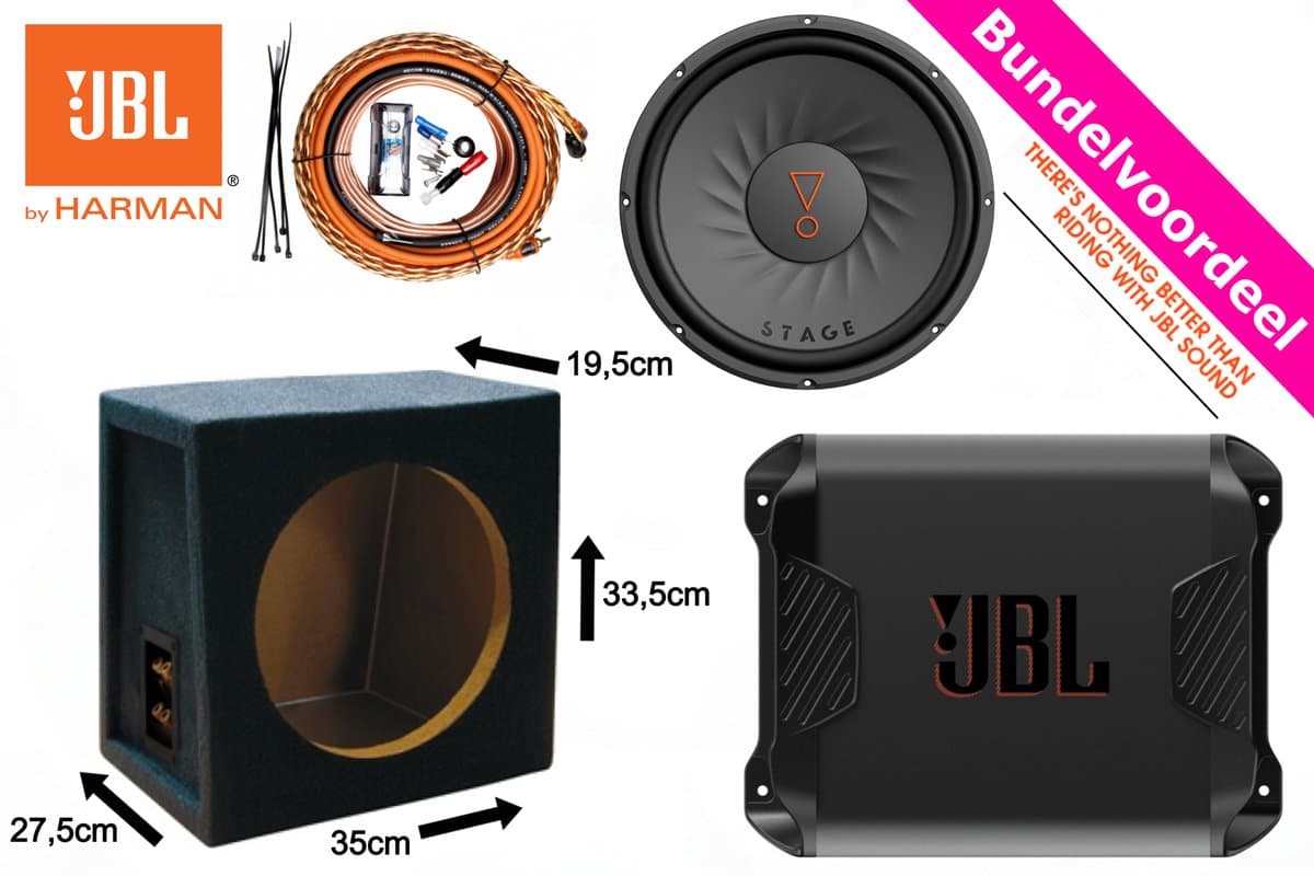 900W JBL Subwoofer + 16L Kist + JBL Versterker + Kabelset — afbeelding 1