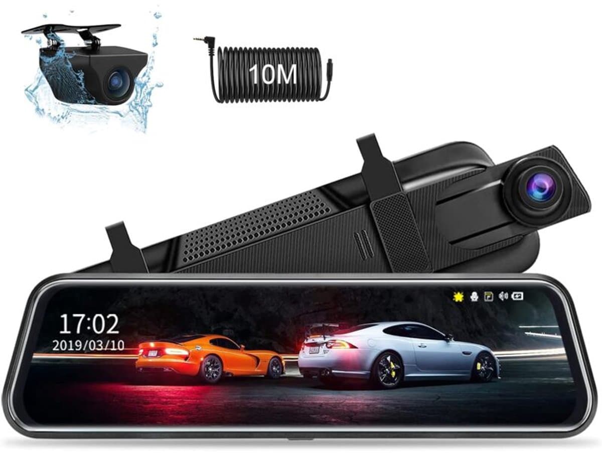 10-inch Full HD 1080P achteruitkijkspiegel dashcam – Dubbele camera's voor en achter – Breed dynamisch bereik nachtzicht – 170° groothoeklens – 6 meter kabel voor eenvoudige installatie — afbeelding 1