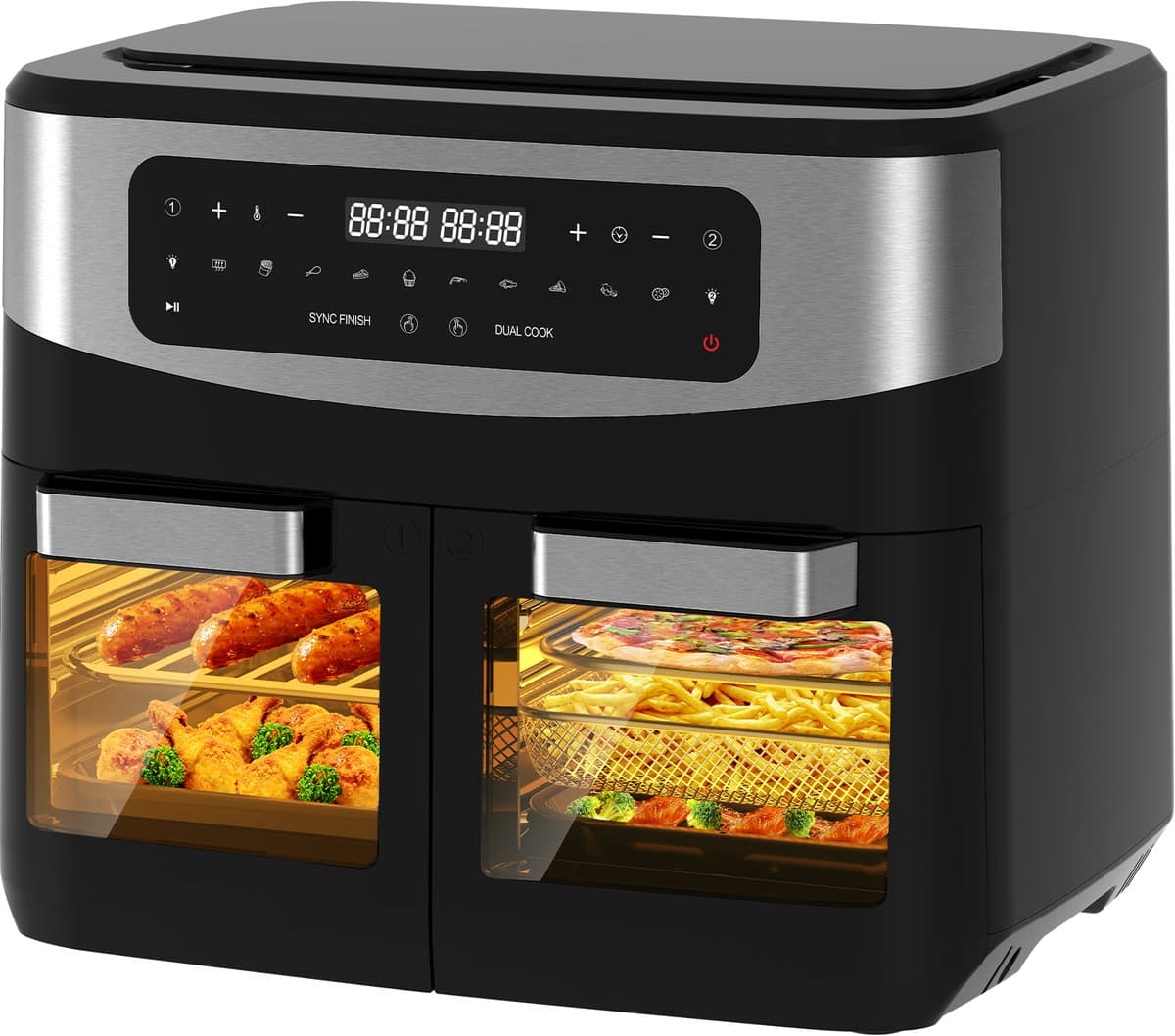Airfryer - 12L grote inhoud - 2600W - met dubbele bakruimte en kijkvenster- Dual Zone Heteluchtfriteuse met uitneembare scheidingswand - 10-in-1 - Eenvoudig schoon te maken - Vetarm koken zonder olie - Recepten — afbeelding 1