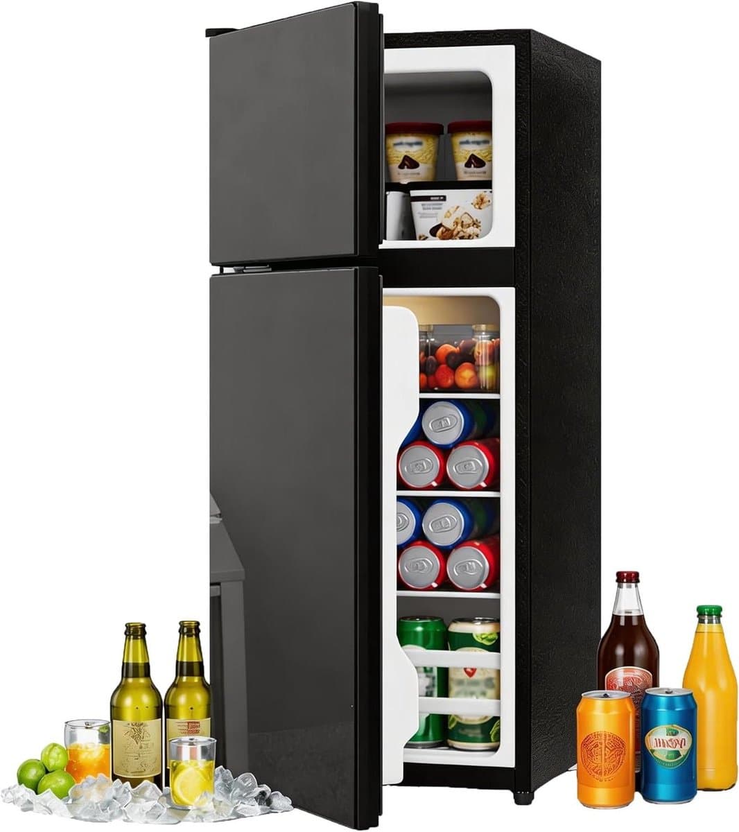 Mini Koelkast - Koelvriescombinatie Compact - Dranken Koelen - Glazen Deur - 92 liter - Zwart — afbeelding 1