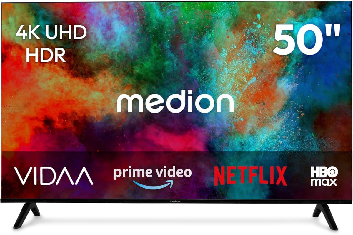 MEDION 125.7 cm 50" Ultra HD TV Smart TV HDR10 VIDA Store Prime Video Disney+ DAZN HbbTV PVR Bluetooth HD+, MD850201 — afbeelding 1