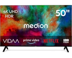 MEDION 125.7 cm 50" Ultra HD TV Smart TV HDR10 VIDA Store Prime Video Disney+ DAZN HbbTV PVR Bluetooth HD+, MD850201