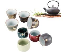 Dailygoods- Theekopenset 4-delig - Keramisch - Japanse Stijl - Theekopjes met Schotel - Geschenkdoos - Uitstekend Vakmanschap