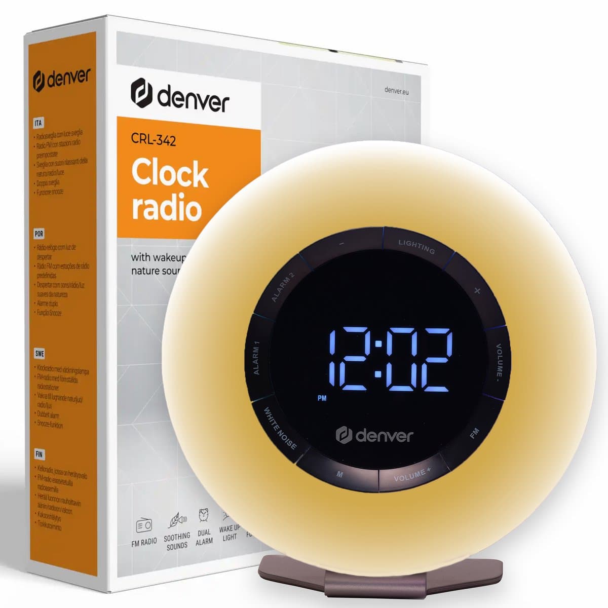 Denver Wake Up Light - FM Wekkerradio - Snooze - Lichtwekker - White Noise - CRL342 — afbeelding 1