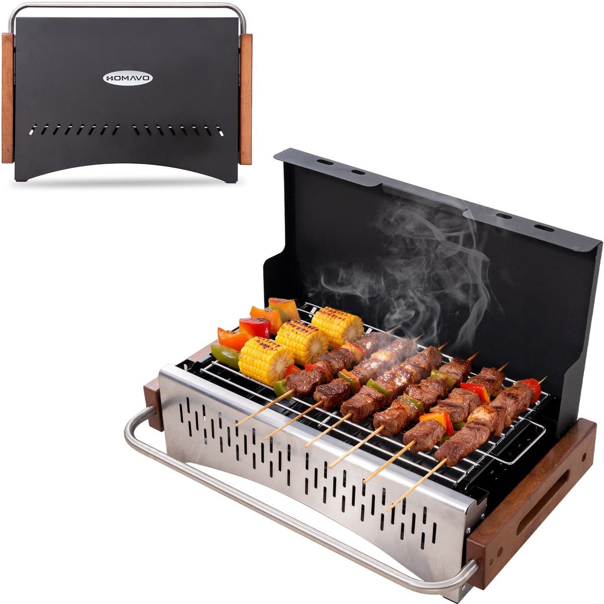 Homavo opvouwbare houtskoolgrill, 38,15 x 20,95 cm, compacte houtskoolbarbecue voor buiten, geschikt voor kamperen, picknicken en tuin, voor 1-4 personen. — afbeelding 1