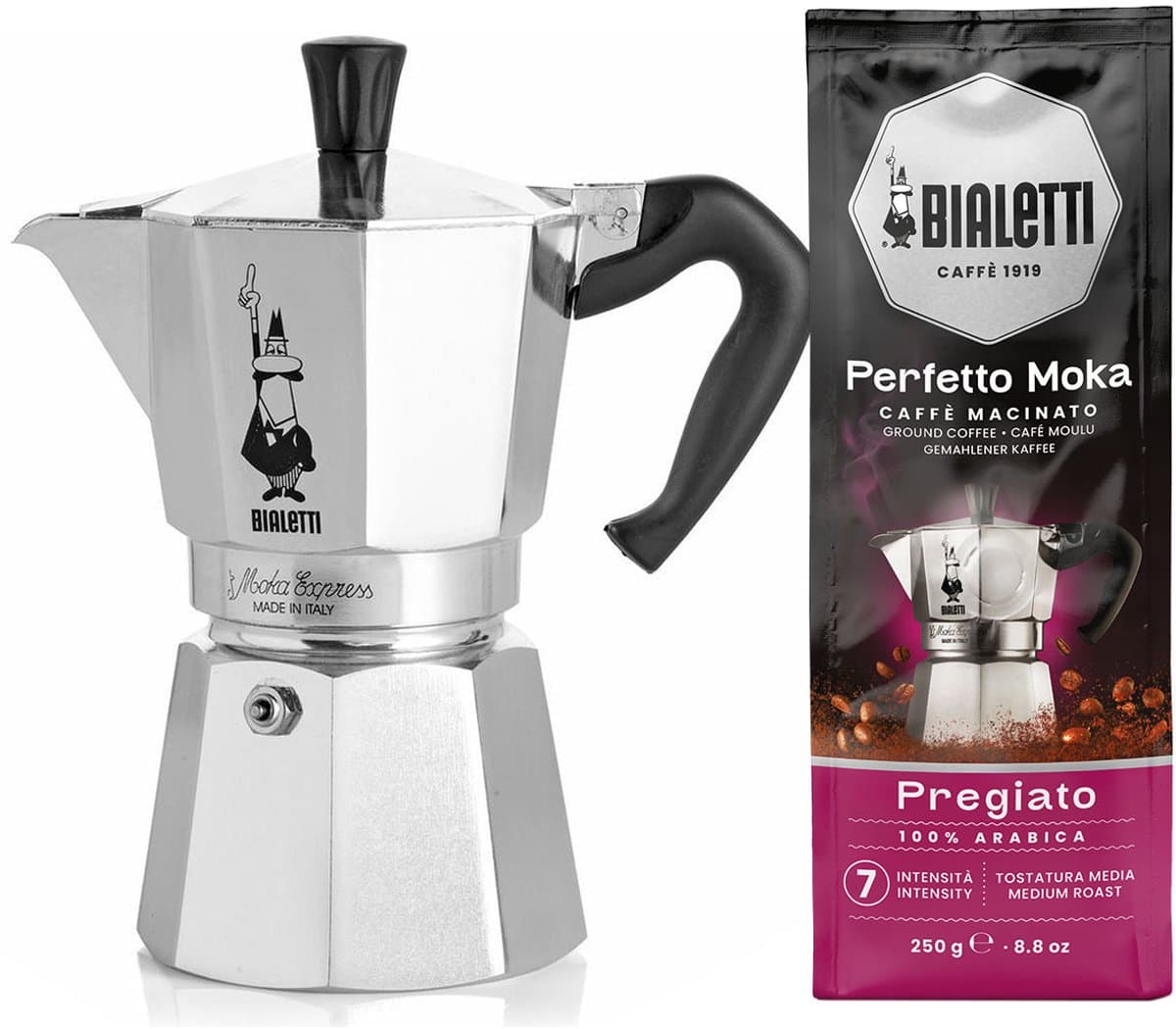 Bialetti Moka Express 2 kops + Bialetti Delicato gemalen koffie 250gr — afbeelding 1