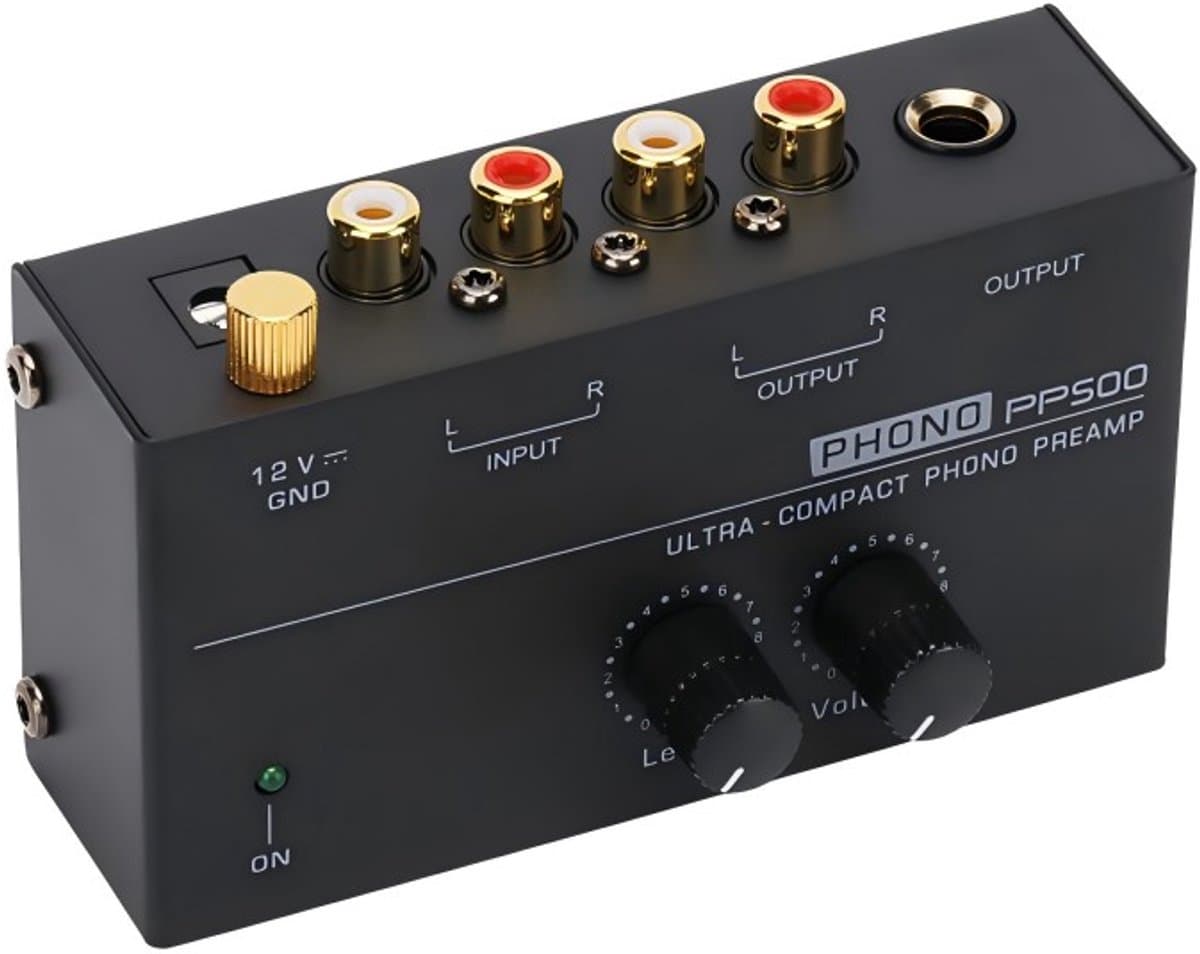 Platenvoorversterker – Phono Voorversterker met RIAA Correctie – Volume- & Level-Control – RCA & 3,5mm Uitgang – Geschikt voor Platenspelers – Naar Speakers of Hoofdtelefoon — afbeelding 1