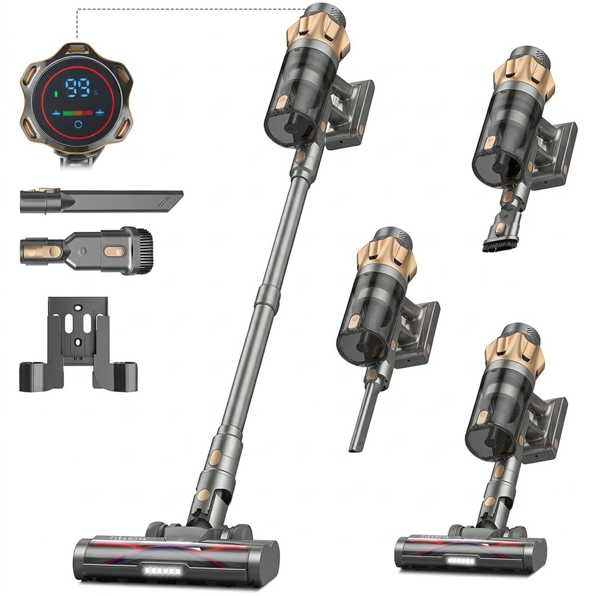 Cleanova Steelstofzuiger draadloos - 45000PA - 500W - 60 minuten - Display - kruimeldief - zonder zak - Groen verlichting - muurbevestiging — afbeelding 1