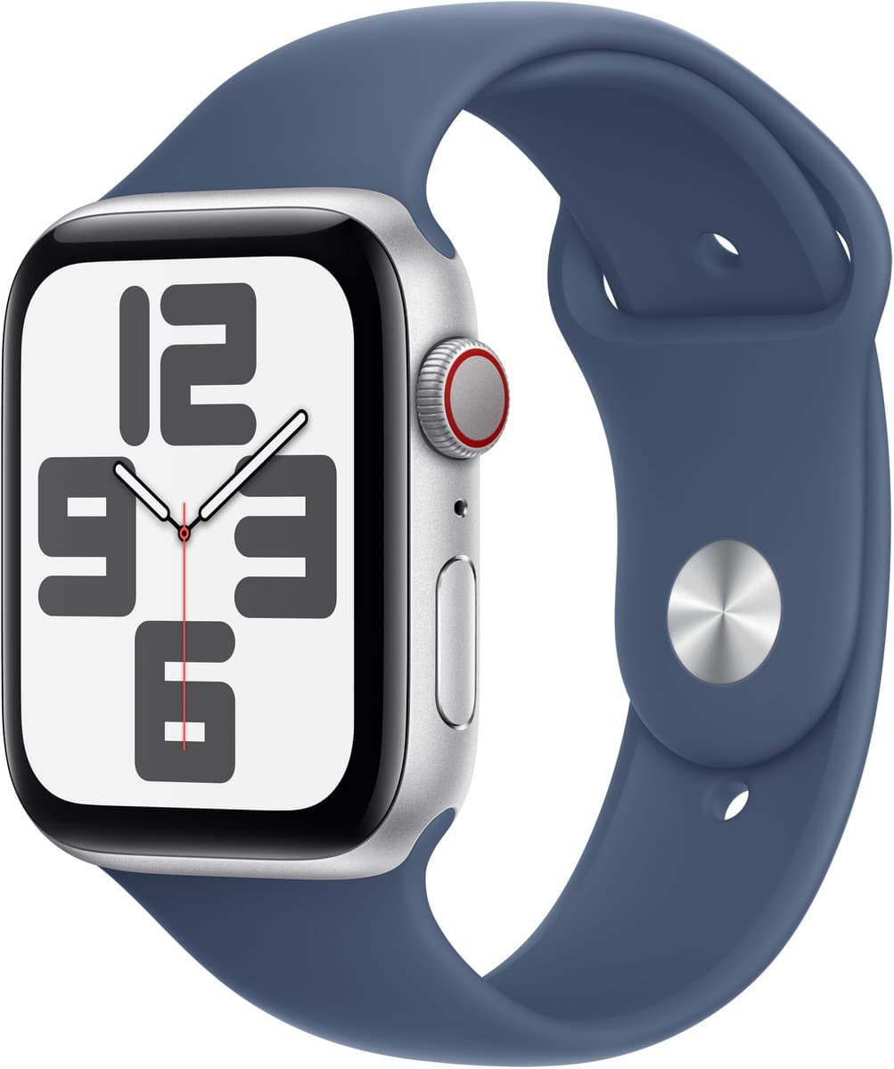 APPLE Watch SE GPS + Cellular 44mm Denim Sport Band M/L Smartwatch Silver Aluminium — afbeelding 1