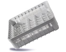 Spoelmand, vingermand, borden, glazen, kopjes, tablets, bordenmand voor horeca, vaatwasser, universeel, kunststof, 40 x 40 cm, grofmazig, stapelbaar, tabletmand