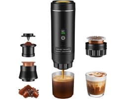 Stervia Draagbare Koffiemachine - Reiskoffiezetapparaat - Tot 5 Kopjes Koffie - Capsules En Poeder - USB C ingang - Zwart - 25 x 7,4 cm