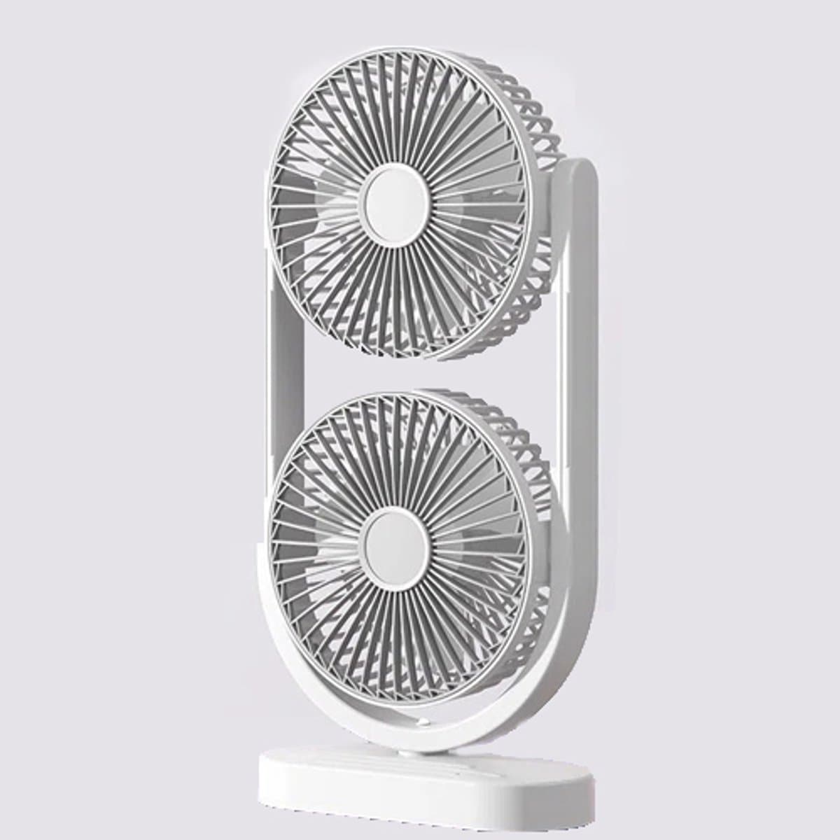 Tafelventilator - Bureauventilator - Dubbele kop - Oplaadbare ventilator - Stil - USB - Voor kantoor, slaapkamer en bureau - 17.5 x 8.2 x 36 cm - Wit — afbeelding 1
