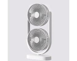 Tafelventilator - Bureauventilator - Dubbele kop - Oplaadbare ventilator - Stil - USB - Voor kantoor, slaapkamer en bureau - 17.5 x 8.2 x 36 cm - Wit