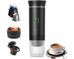 Koffiemachines - Koffiezetapparaat - Draagbaar Koffiezetapparaat - Koffiemolen - Compact koffiezetapparaat - Miniatuur draagbaar espressoapparaat - Elektrisch reiskoffiezetapparaat met verwarming - Van 60 ml - Voor wandelen - Zwart