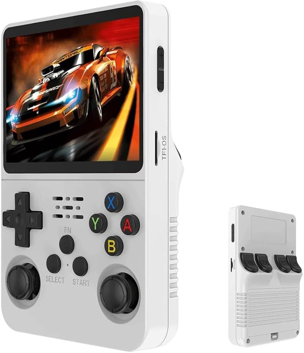 R36S Retro Handheld Videogameconsole 64GB Wit - Meer dan 15.000 spellen - Zakformaat - Dubbele 3D-joystickbesturing - 3,5 inch IPS-scherm · 640×480 — afbeelding 1