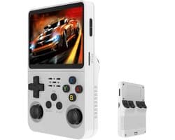 R36S Retro Handheld Videogameconsole 64GB Wit - Meer dan 15.000 spellen - Zakformaat - Dubbele 3D-joystickbesturing - 3,5 inch IPS-scherm · 640×480