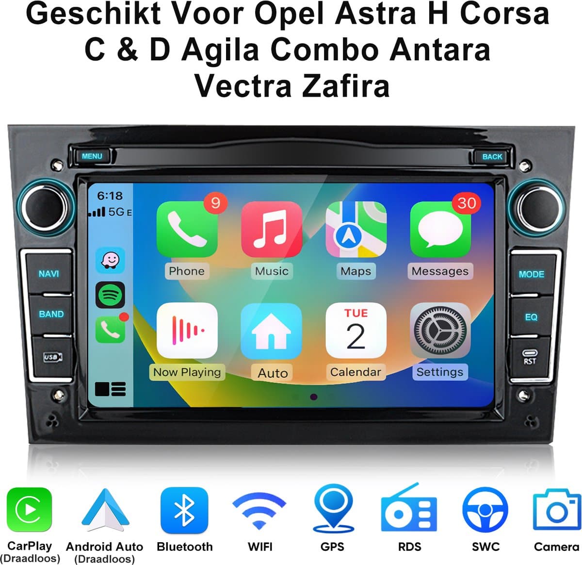 Junsun Android 15 Plug & Play Autoradio Geschikt Voor Opel Astra H Corsa C & D Agila Combo Antara Vectra Zafira, Draadloze CarPlay & Anfriod Auto, 7-inch Touchscreen, Bluetooth, GPS-Navigatiesystem, WiFi, FM, RDS, DSP, 2+64GB, Quad-Core processor — afbeelding 1