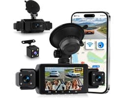 Dashcam 4 Kanaals - Auto Camera WiFi - Verkeersincidenten Vastleggen - 360 Graden Opname - 150 Graden Kijkhoek - Zwart