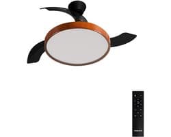 CREATE - Plafondventilator 40W stil met intrekbare bladen met licht - Ø108cm - Zwart / Donker hout - Afstandsbediening - WIND CLEAR STUDIO