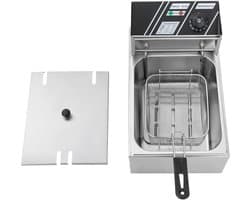 Elektrische Friteuse - Frituurpan - Thuis Frituren - Traploos Regelbare Thermostaat - 6 Liter Inhoud - Zilver
