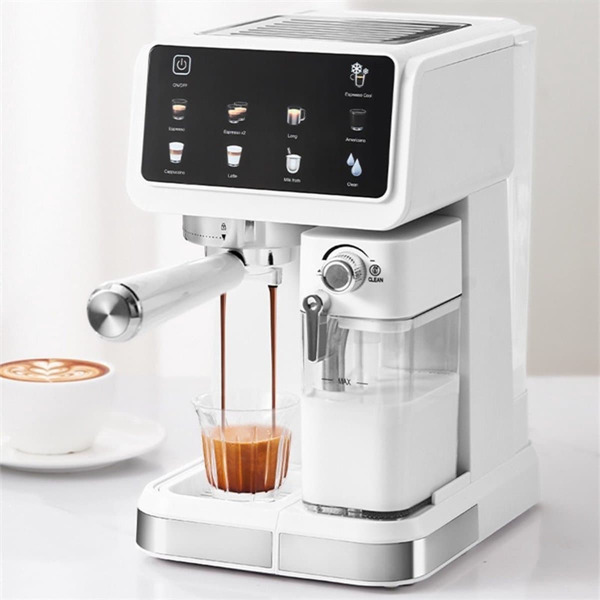 BlitzHome CM5600 1350W Automatische Espressomachine met Melkopschuimer, 20 Bar Pomp, 6 Koffiemodi, Automatisch Reinigingssysteem, Slim Scherm voor Thuis of Café, Wit — afbeelding 1