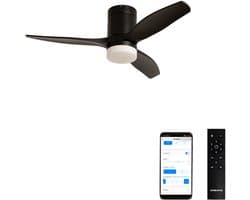 CREATE - Stille 40W plafondventilator met technische ABS bladen (Ø112cm) (ruimtes ≤10m²) - Zwart - Met licht - WIFI+Afstandsbediening - WIND CALM