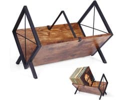 Lemlit LP Platenrek 40 x 22 x 30 cm - Vinyl Platenhouder met Verstelbare Verdelers - Opbergstandaard voor LP’s CD’s en Tijdschriften - Bruin Zwart