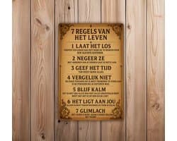 7 Regels van het Leven Wandbord – Inspirerende Tekst Decoratie – Vintage Stijl – 20 × 30 cm