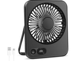 Oplaadbare USB-C Tafelventilator met LED Display, Vouwbaar en Stil, 180° Verstelbare Mini Ventilator voor Kantoor en Thuisgebruik, 2000mAh Accu