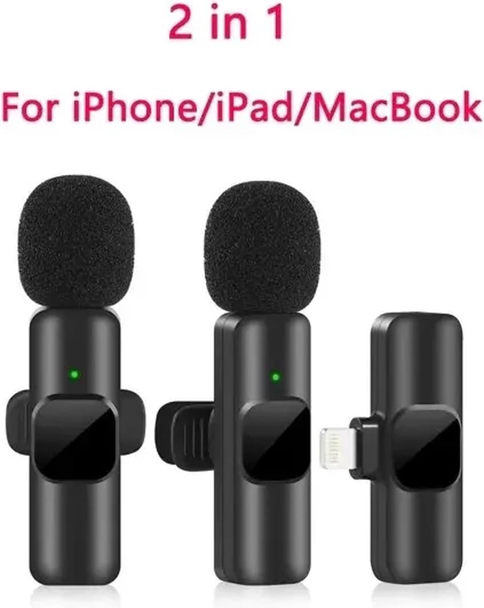 Nieuwe Draadloze Lavalier Microfoon Draagbare Audio Video Opname Mini Mic Voor Iphone Live Broadcast Gaming Telefoon Mic For IOS 2in1 — afbeelding 1