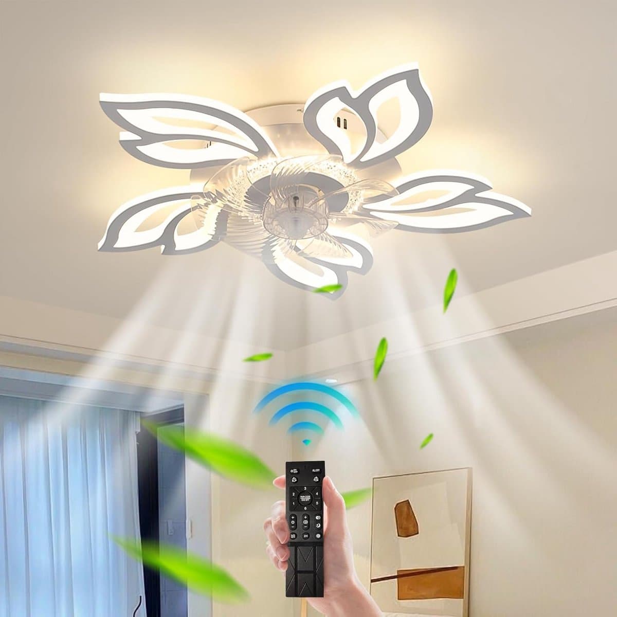 Plafondventilator met Verlichting, 6 Snelheden en Afstandsbediening - Moderne LED Plafondlamp — afbeelding 1
