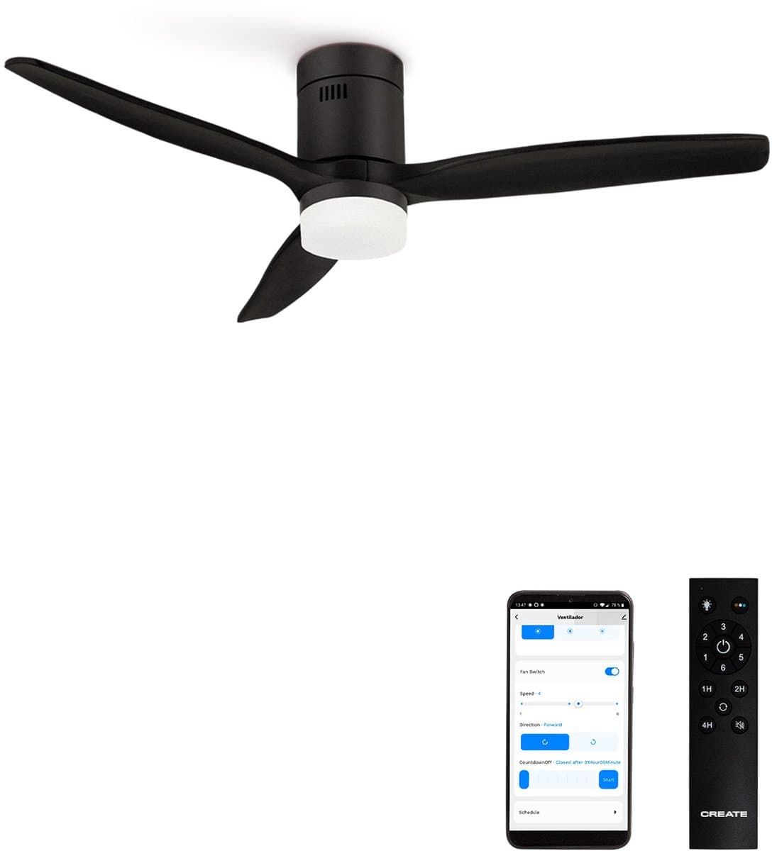 CREATE - Stille 40W plafondventilator met technische ABS bladen in verschillende maten - L - Met licht - WIFI - WIND CALM — afbeelding 1