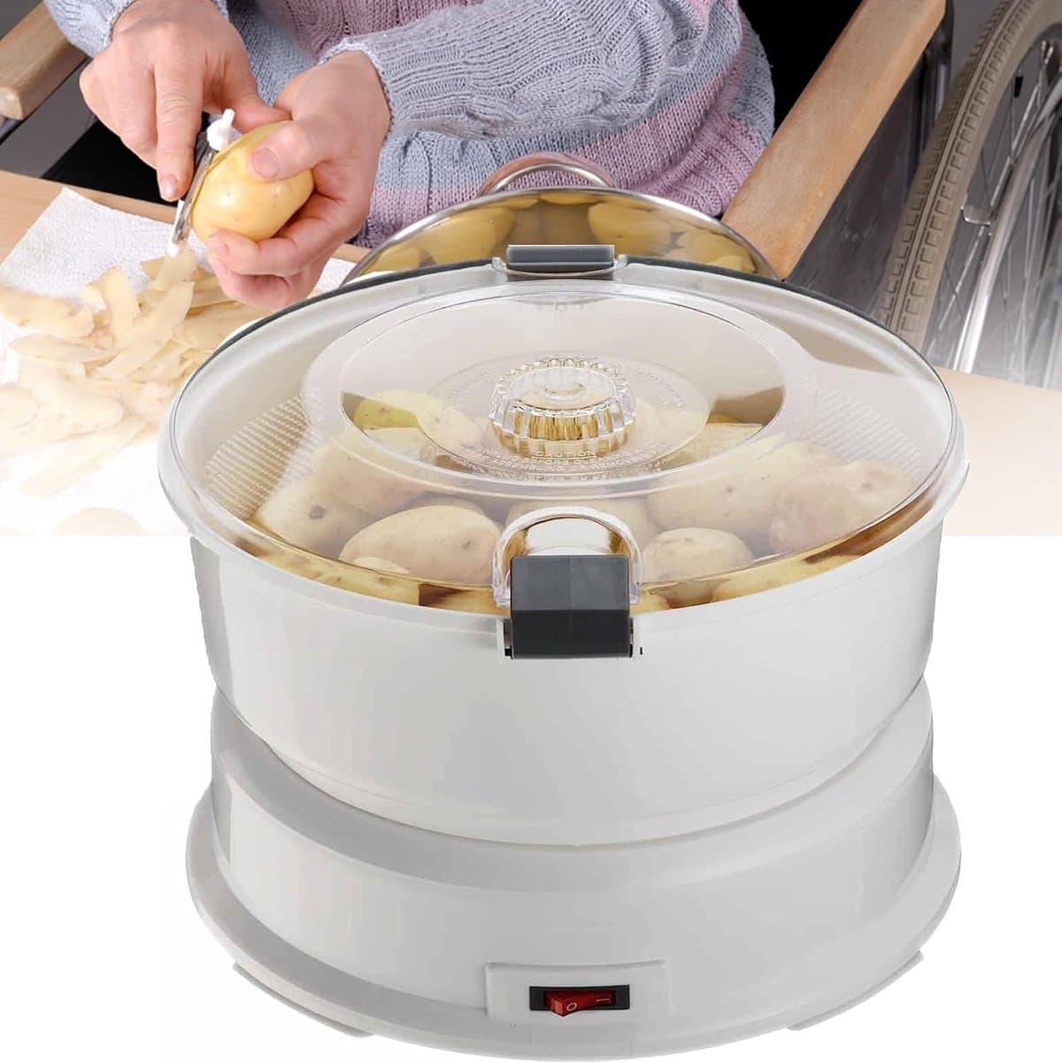 Elektrische Aardappelschiller - Automatische Snijmachine - Snel Groenten Bereiden - Grote Capaciteit 1kg - 25.5 x 27 cm — afbeelding 1