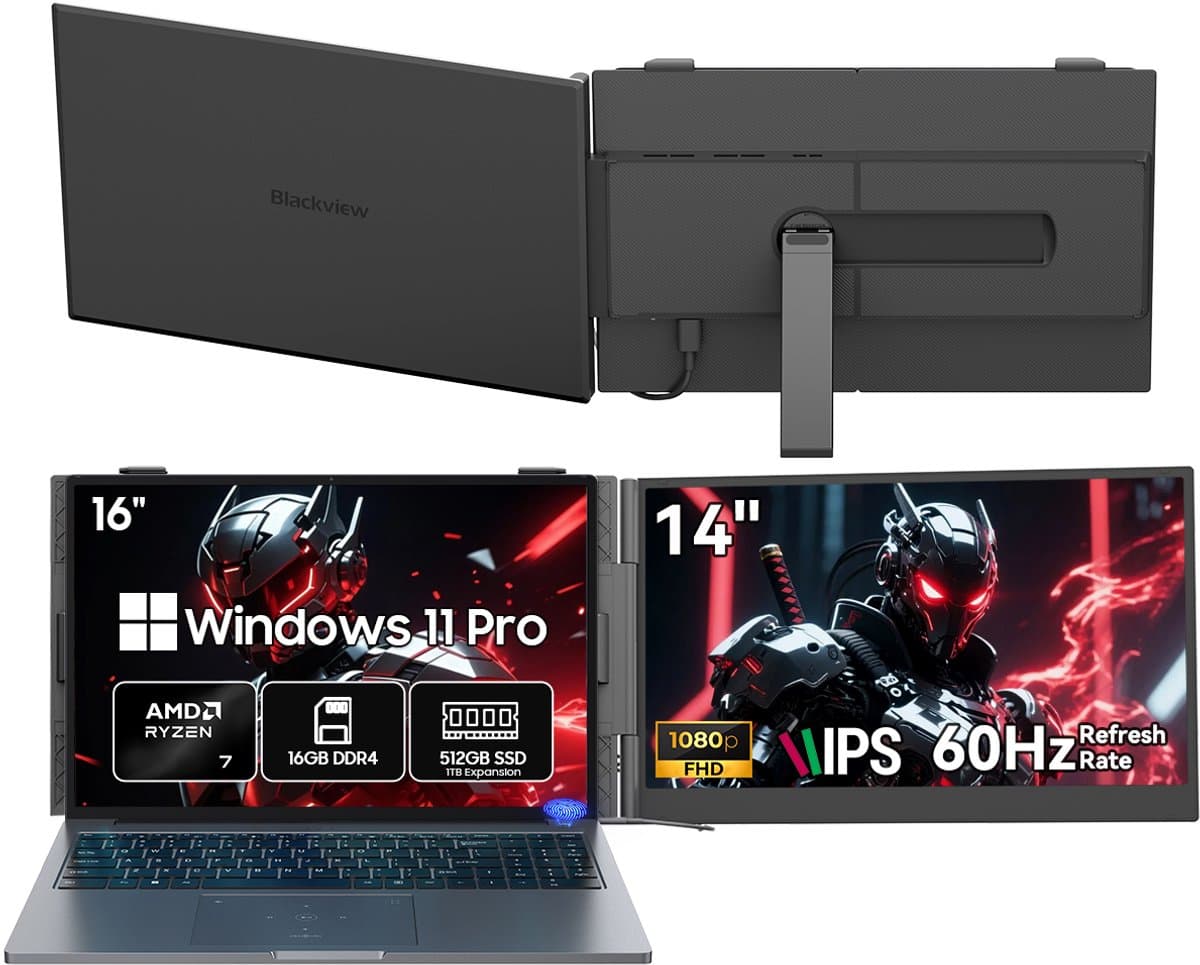 Blackview GamiBook8 Gaming Laptop (AMD Ryzen7 7735HS/16G/512G) + SCM6 14" Draagbare Monitor Set, All-in-One Gaming & Kantoor Accessoires (Laptop Tas/Muis/Toetsenbordstickers, Grijs) — afbeelding 1