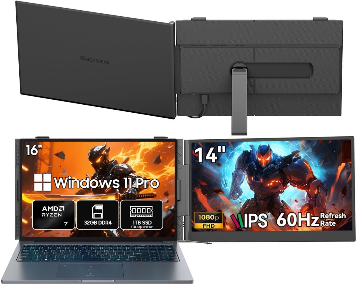 Blackview GamiBook8 Gaming Laptop (AMD Ryzen7 7735HS/32G/1TB) + SCM6 14" Draagbare Monitor Set, All-in-One Gaming & Kantoor Accessoires (Laptop Tas/Muis/Toetsenbordstickers, Grijs) — afbeelding 1
