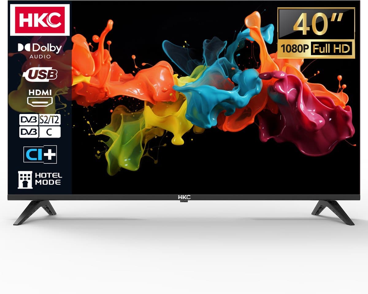 HKC Standaard TV - LED Full HD - 40 inch/102 cm - Frameless Design - Tripple Tuner DVB-T/T2/S/S2/C - HDMI x3, USB x2, CI+ - Hotel Mode - Geassembleerd in Eindhoven - H40Q1F-NS — afbeelding 1