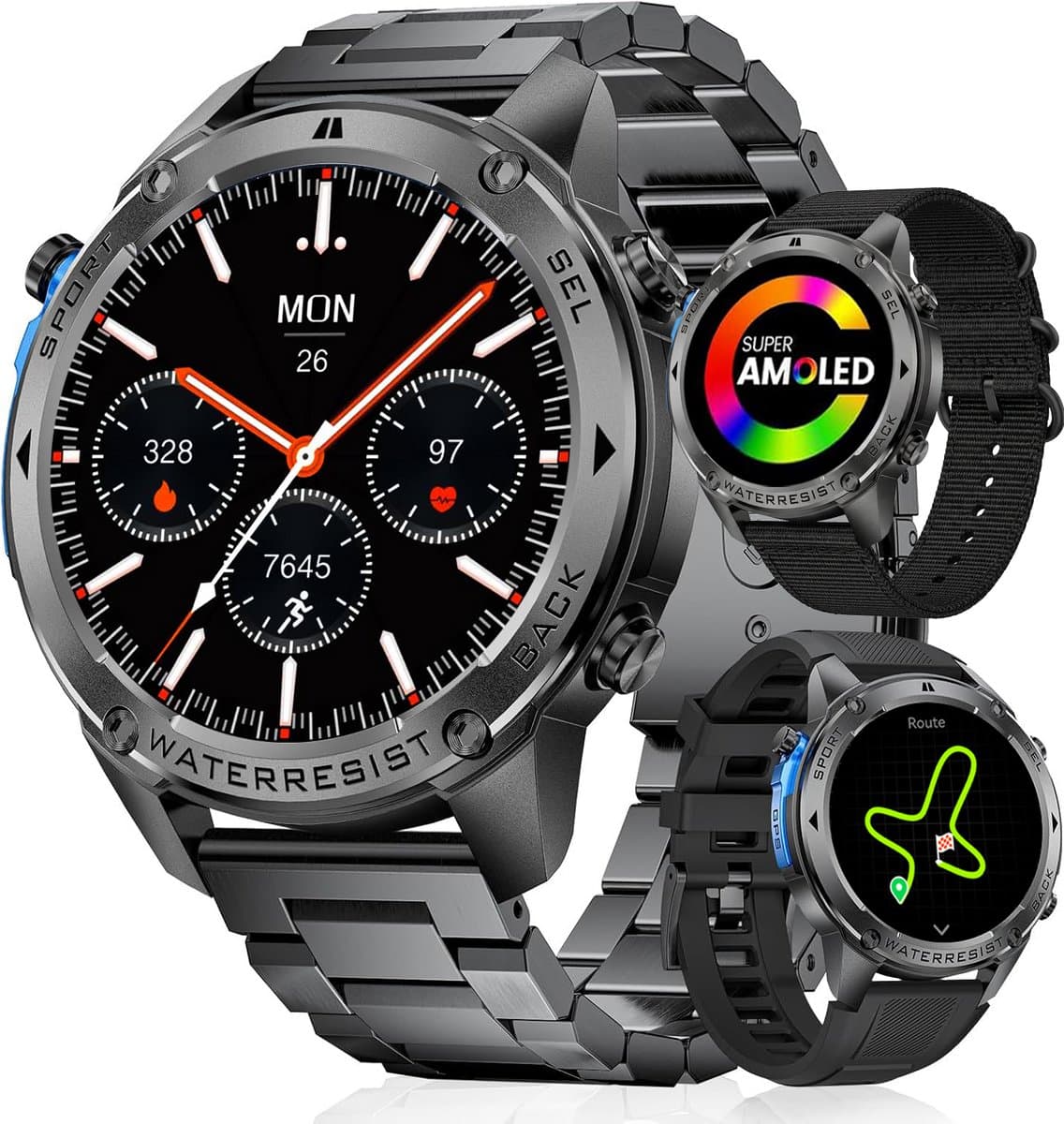 Synyq GPS Pro - GPS Smartwatch Heren - 51mm - AMOLED Scherm - 4 Bandjes - 5ATM Waterdicht - Belfunctie - 170+ Sportmodi - Stappenteller - Hartslag, Slaapmeter - Smartwatch Heren - Horloge Heren - Sport Horloge - IOS & Android — afbeelding 1