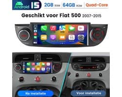 Hexinex Quad-Core autoradio Geschikt voor Fiat 500 (2007-2015) - Draadloos CarPlay, Android Auto, Ondersteunt DAB+, multimediaspeler, 2GB+64GB, zwart