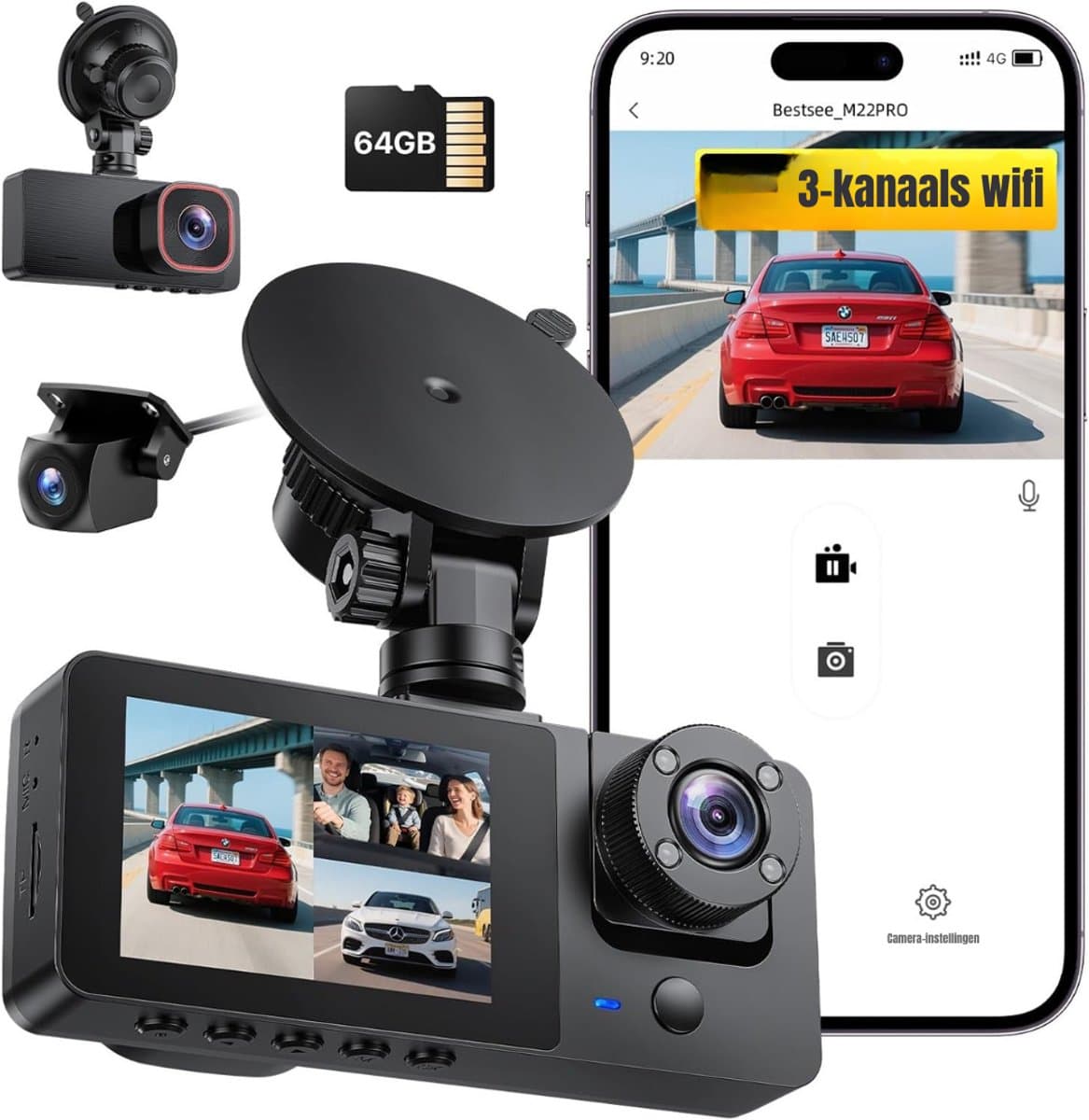 Core® Dual Dashcam - Voor en Achter Camera – Auto Camera Met Nachtzicht – Zwart - 2cm x 11cm x 5cm — afbeelding 1