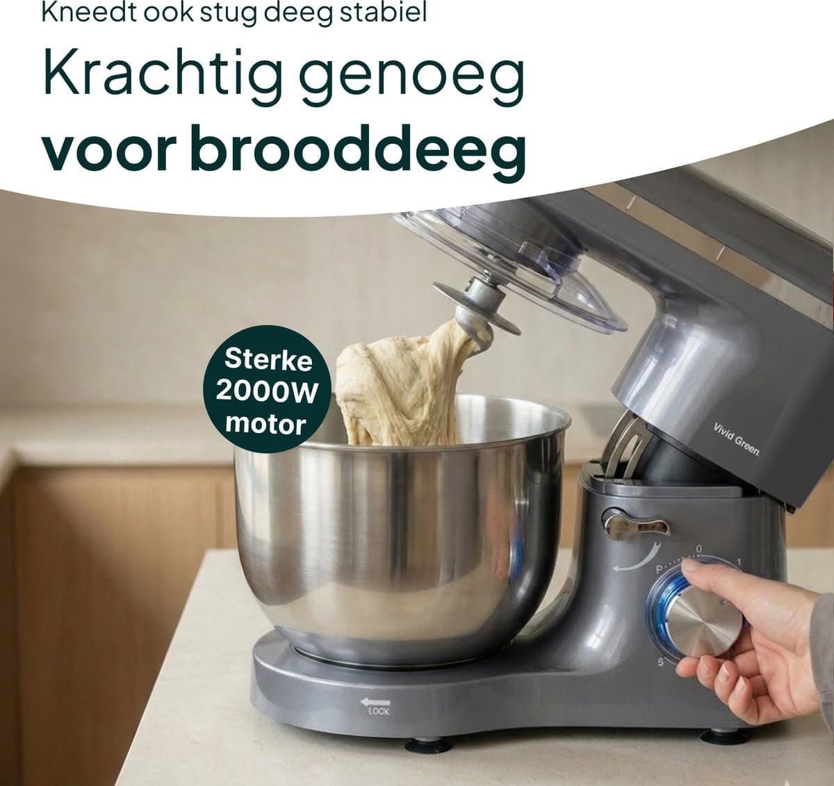 Keukenmachine - Keukenrobot mixer - Grote bereidingen - Krachtige 2000W motor - 387 x 238 cm - Grijs — afbeelding 1
