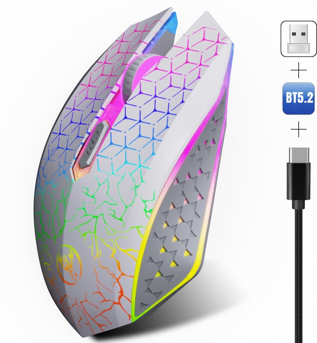 Draadloze Witte Muis PRO GM1 met LED - Geruisloze werking - Oplaadbaar - Draagbaar - Draadloos 2.4G - Inclusief USB-ontvanger — afbeelding 1