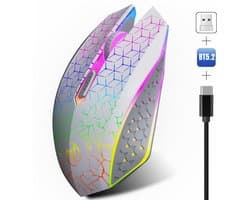 Draadloze Witte Muis PRO GM1 met LED - Geruisloze werking - Oplaadbaar - Draagbaar - Draadloos 2.4G - Inclusief USB-ontvanger