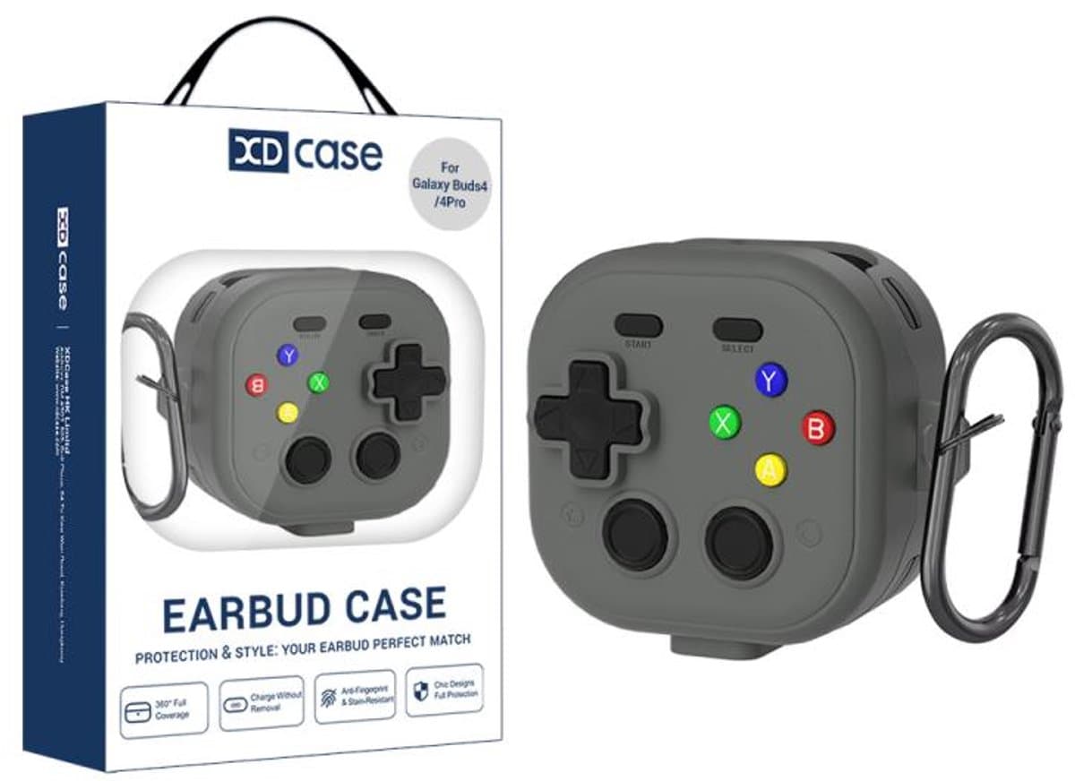 XDcase - hoesje geschikt voor Samsung Galaxy Buds4 / 4 pro soft case cover - grijs - TPU hoesje Beschermhoes - Samsung Galaxy Buds 4 / 4 Pro Cover - Buds4 hoesje - Retro Game Console Design — afbeelding 1