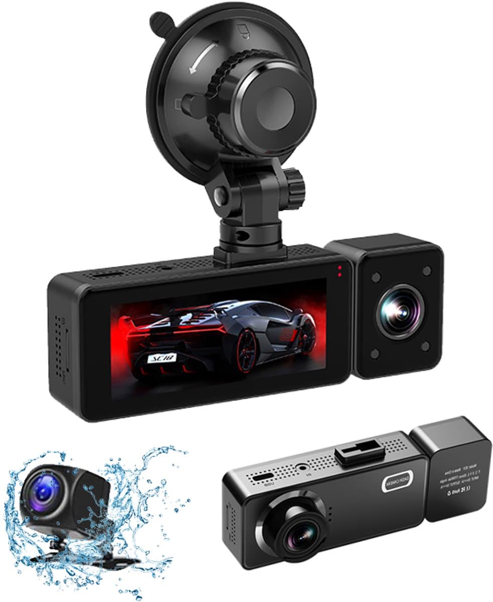 Gloovon® - Dashcam - Voor Auto 3 in 1 - 2K Voorcamera - 720p Interieur/Achtercamera - Parkeermodus met G-Sensor - Nachtzicht - 3.16 Inch Scherm — afbeelding 1