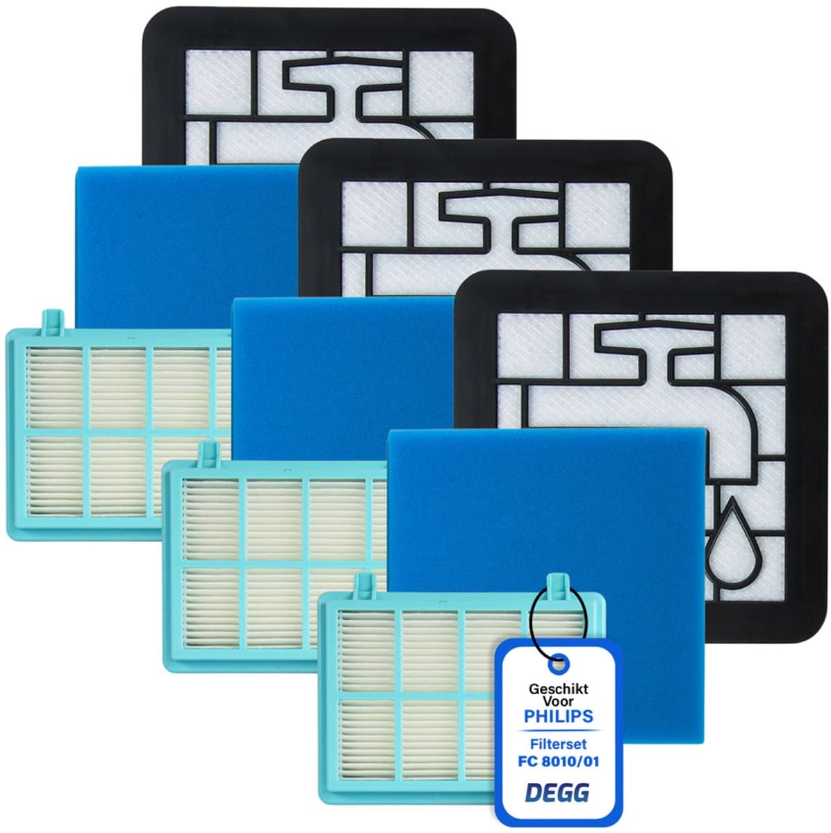 DEGG® Filterset - Geschikt voor Philips PowerPro Compact - Vervangt Stofzuigerfilter FC9331/09 FC9332/09 - Vervangt FC8010 - Motorfilter & uitblaasfilter - VOORDEELVERPAKKING - 3 SETS — afbeelding 1