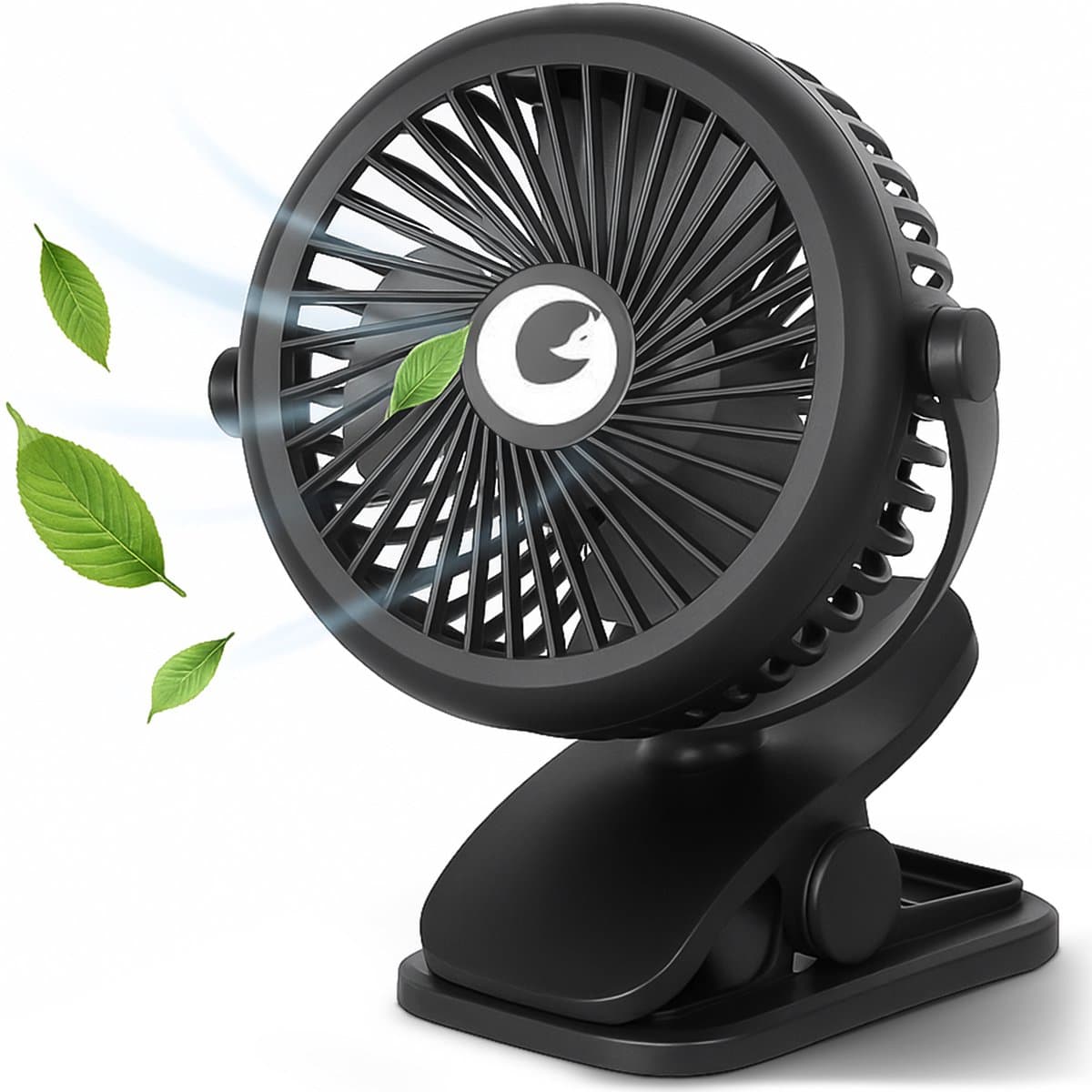 Evolize Mini Ventilator met Clip - Krachtige Draadloze Fan op Batterijen - USB Oplaadbare Ventilator met Klem - Draadloos & Draagbaar - voor Bureau, Bed, Camping & Kinderwagen - Zwart — afbeelding 1